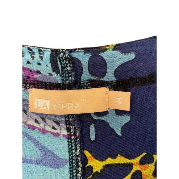 La Cera Tunic Blouse Womens Medium Artsy Wooden Button Patchwork Art to Wear - Picture 4 of 7